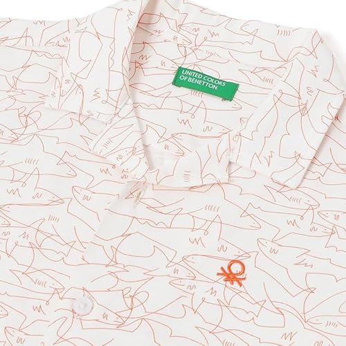 United Colors of Benetton Regular Fit Resort Collar Printed Shirt White