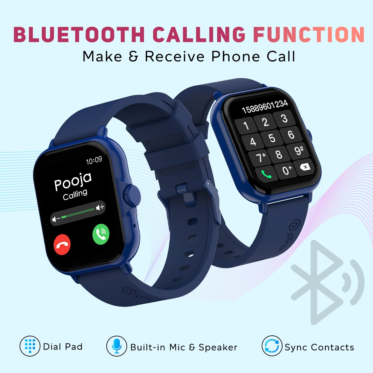 pTron Pulsefit P61+ 1.85" Full Touch Display Bluetooth Calling Smartwatch, Functional Crown, 580 NITS Brightness, HR, SpO2, Watch Faces, Inbuilt Games, 5 Days Battery Life & IP68 Waterproof (Blue)