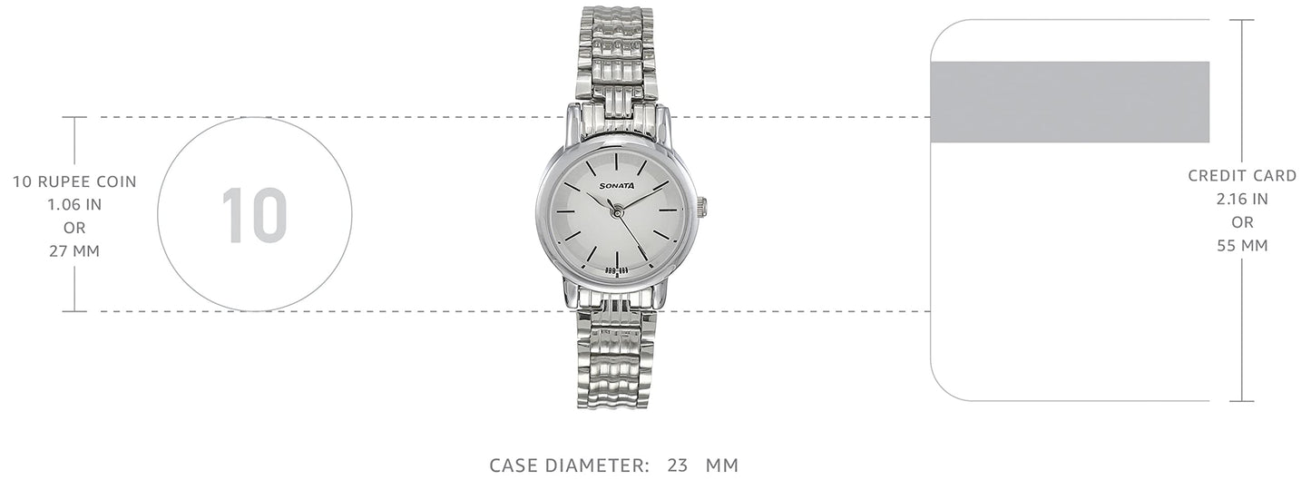 Sonata Quartz Analog White Dial Stainless Steel Strap Watch for Women-NR8976SM01W/NT8976SM01W