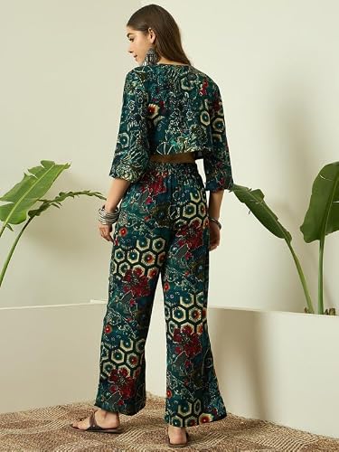 InWeave DARK TEAL FOIL TOP NARROW PANT SET