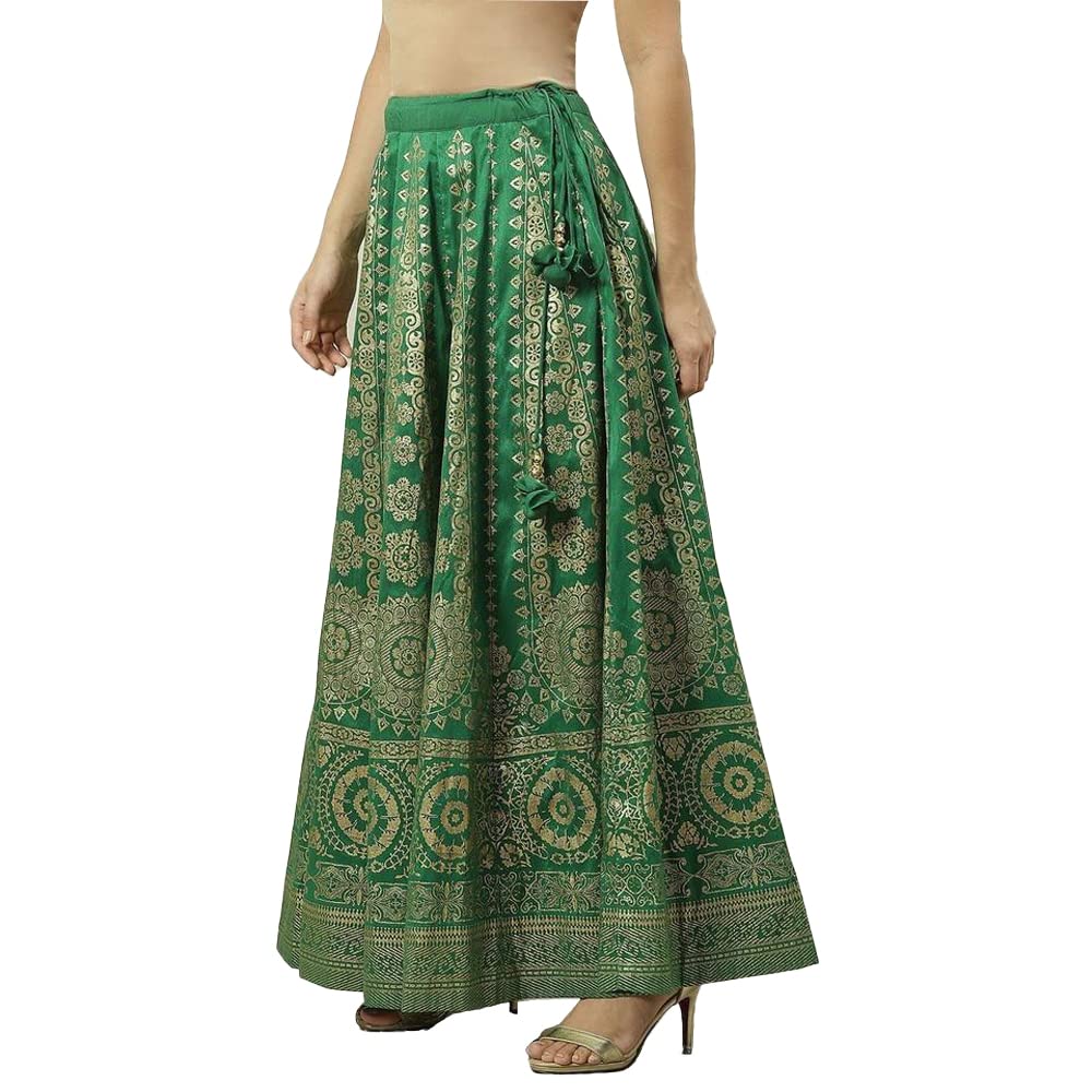 BIBA Women Printed Flared Mix and Match(SKIRTS/T18595_Green_L)