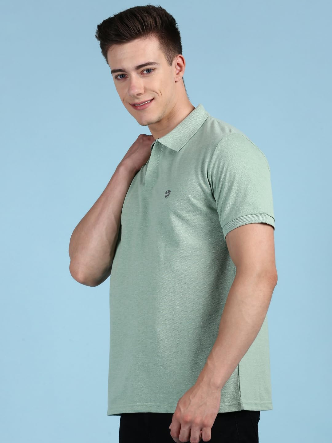 Lux Cozi Men's Pack of 1 Mint Green Regular Fit Polo Neck Half Sleeve Solid Casual T-Shirt (Size : Large)_COZI_2121_MTGRN_L_1PC