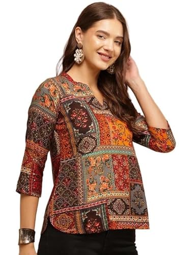 MS VHCK ENTERPRISE Women's Short Kurti in TopsTunic Rayon Cotton Blend | Ladies Ethnic Tunic (in, Alpha, XS, Regular, Slim Girls, Multicolor.)