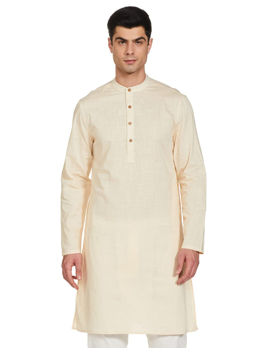 Amazon Brand - Symbol Men's Cotton Solid Long Kurta (Regular Fit) (SYMETHLKUR-1_Brazilian Sand_XL)