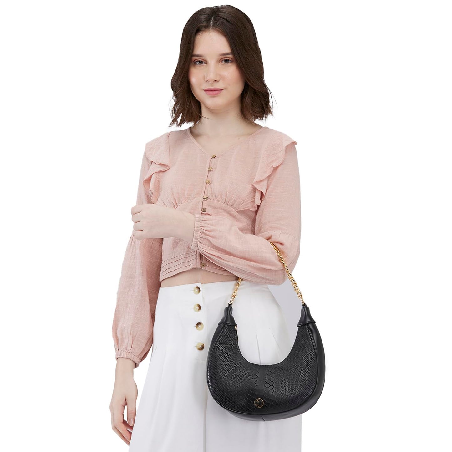 Caprese Kreya Hobo, Black-Small | Stylish Shoulder Bag for Women | Spacious Compartment | Perfect for Casual & Daily Use