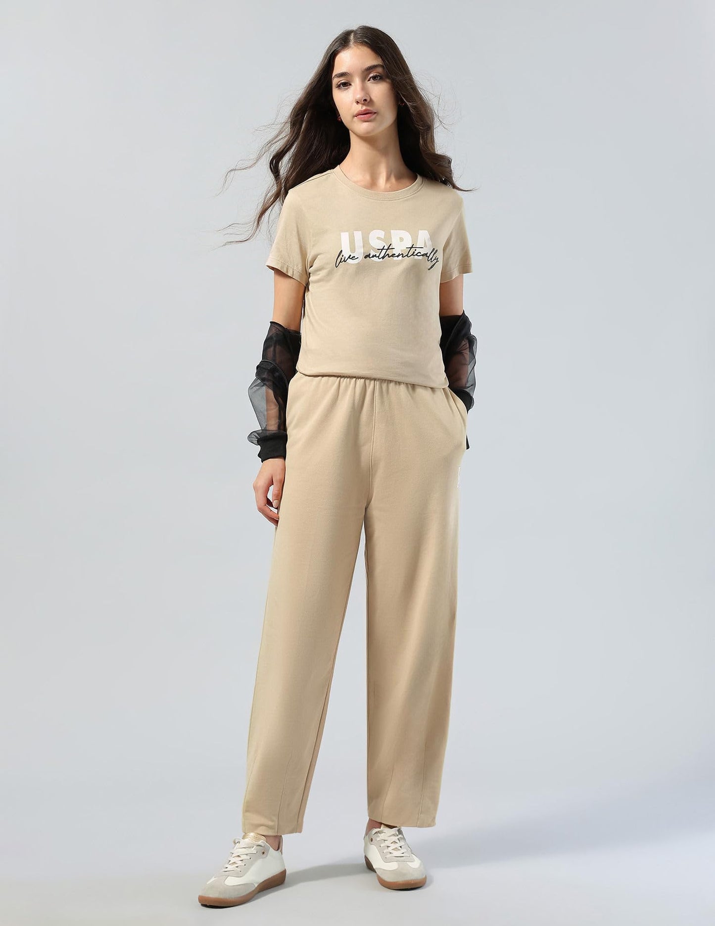U.S. Polo ASSN. Mid Rise Barrel Fit Lounge Trousers (UWAW25TRO163_Beige_30)