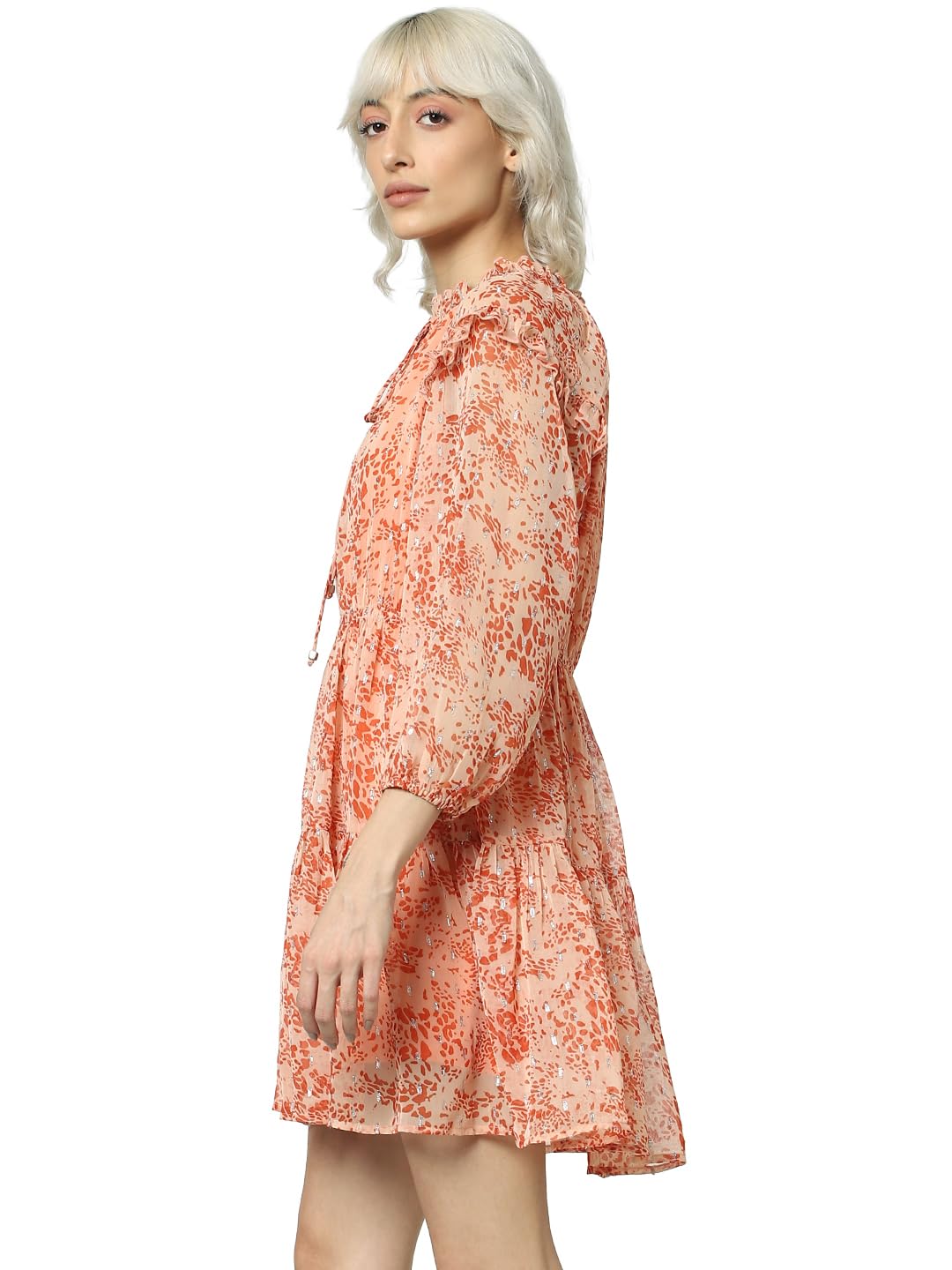 ONLY Women's Polyester Blend A-Line Above The Knee Dress (15317192-Papaya Punch_Papaya