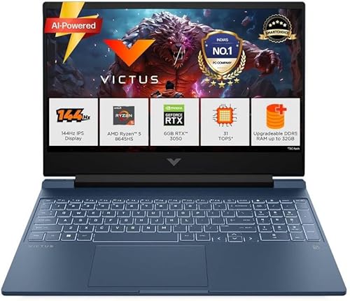 HP Victus, AMD Ryzen 5 8645HS, 6GB RTX 3050, 16GB DDR5, 512GB SSD, FHD, 144Hz, IPS, 300 nits, 15.6''/39.6cm, Win11, M365* Office24, Blue, 2.3kg, fb3011AX, Backlit Gaming Laptop