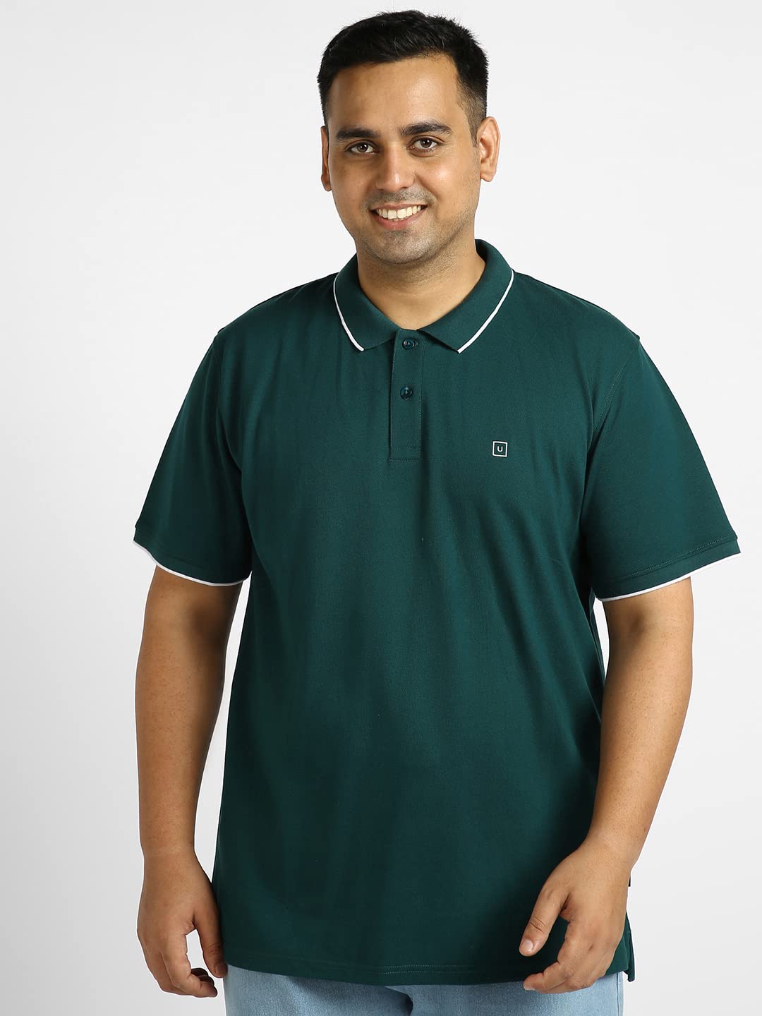 Urbano Plus Men's Green Solid Regular Fit Half Sleeve Cotton Polo T-Shirt (pluspolosolp-034-drgreen-3xl)