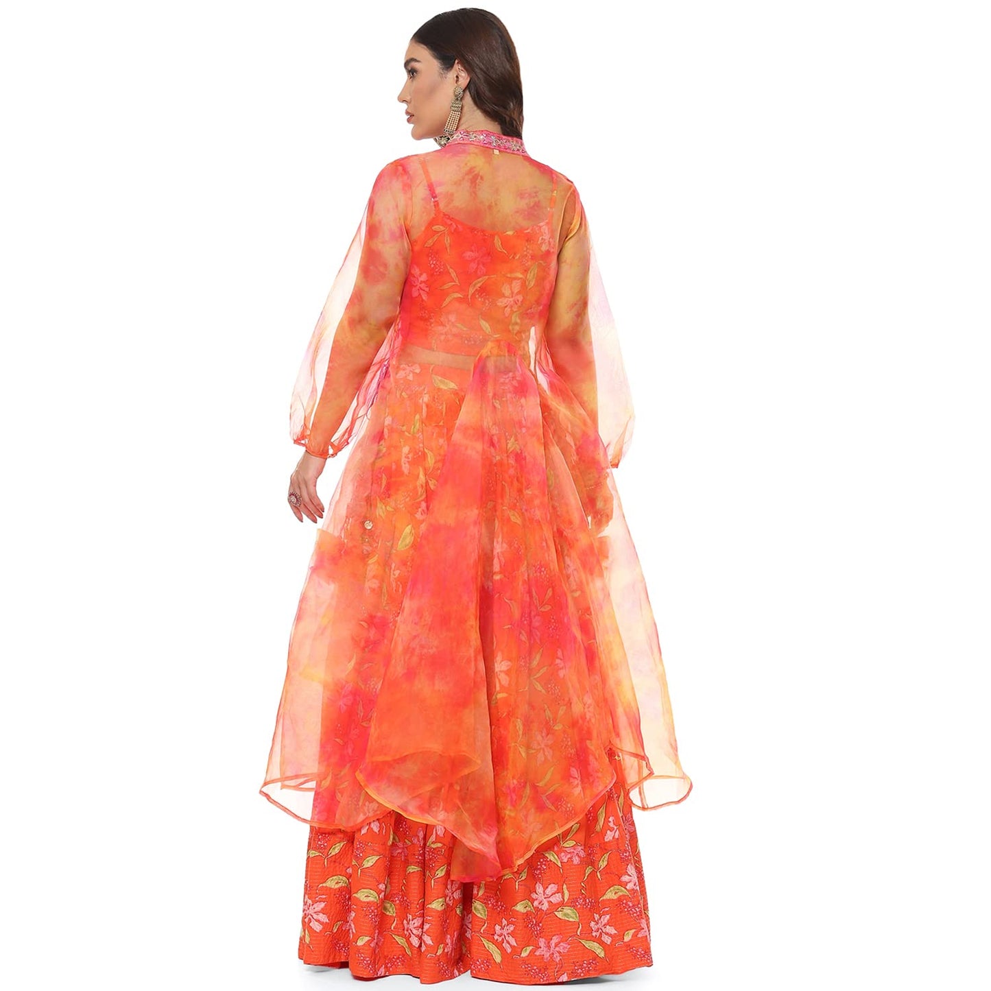 BIBA Women's Orange Art Silk Cape Lehenga Set