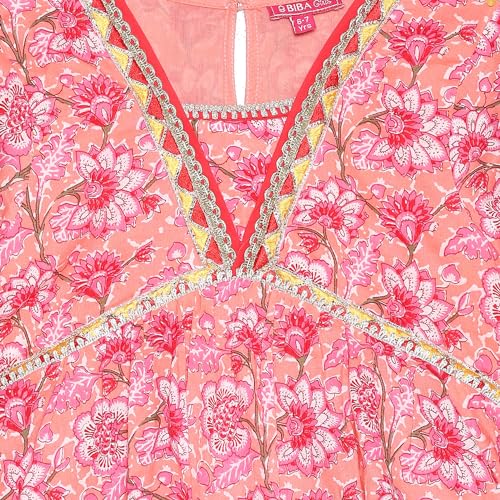 Biba Girls PRINTED SHORT_KURTA KID(KW5403_PEACH_19)