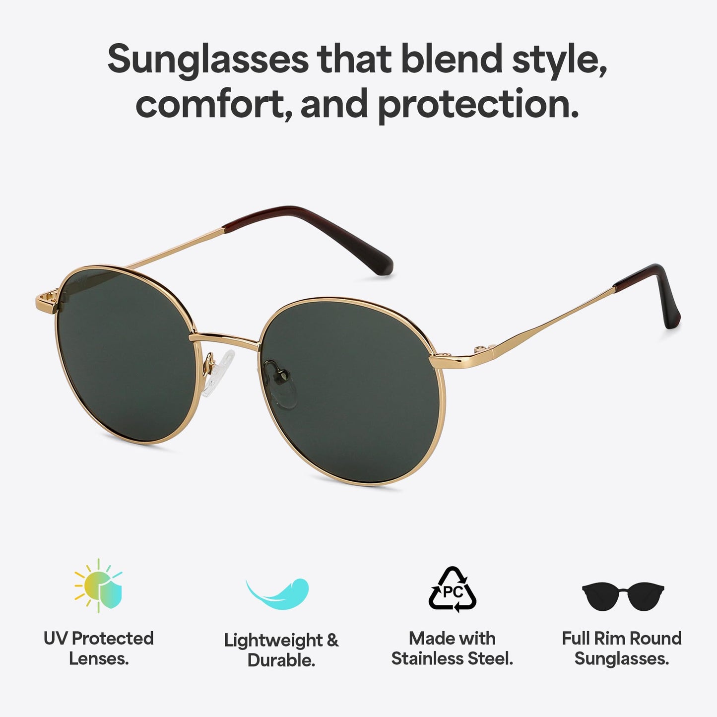 VINCENT CHASE EYEWEAR By Lenskart | Full Rim Round Sunglasses| Polarized And 100% UV Protected | Men & Women | Medium | VC S13112