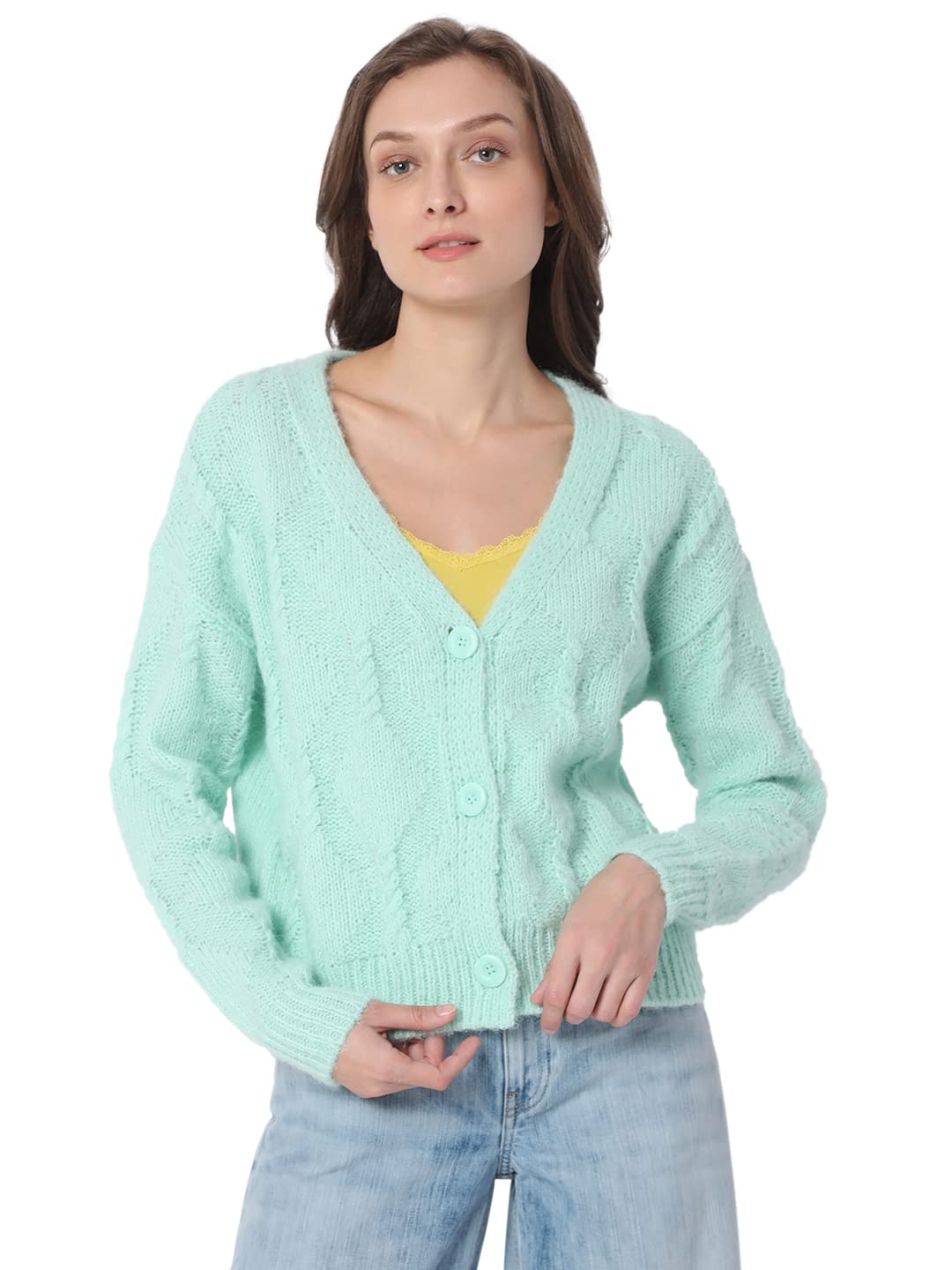 Vero Moda Women's Polyester Casual Sweater (104452502-Mist Green_Mist M)