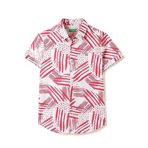 United Colors of Benetton Regular Fit Spread Collar Brush Stroke Print Shirt White