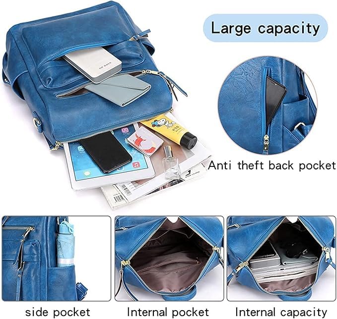 TrueArch Premium Leatherate Drycoat Convertible Practical Solutions Backpacks Designed to Enhance Your Daily Adventures (Blue)