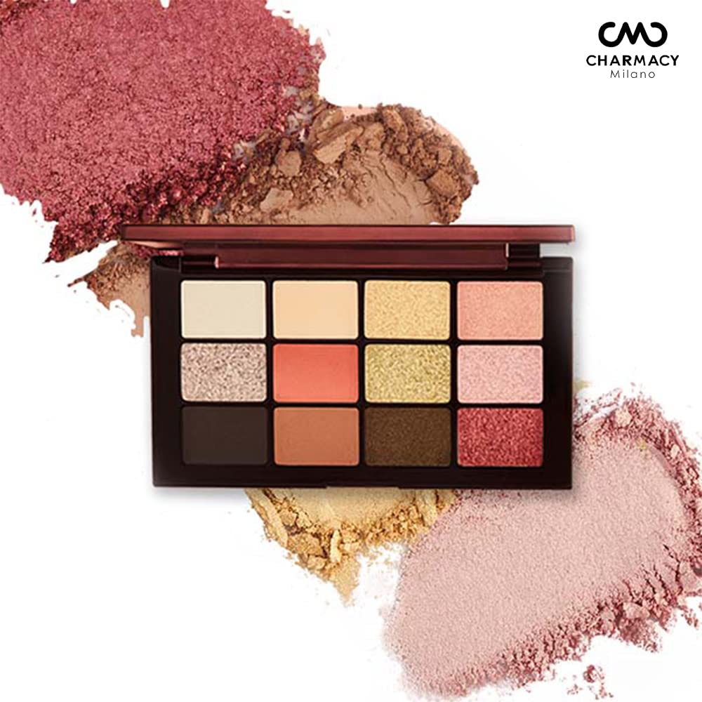 Charmacy Milano Eye Shadow 12 Color Palette - Easy To Blend, Great Pigments, Matte-Shimmer Shades, Soft Texture, Basic & Uniqe Shades in One Palatte, Built-in Mirror