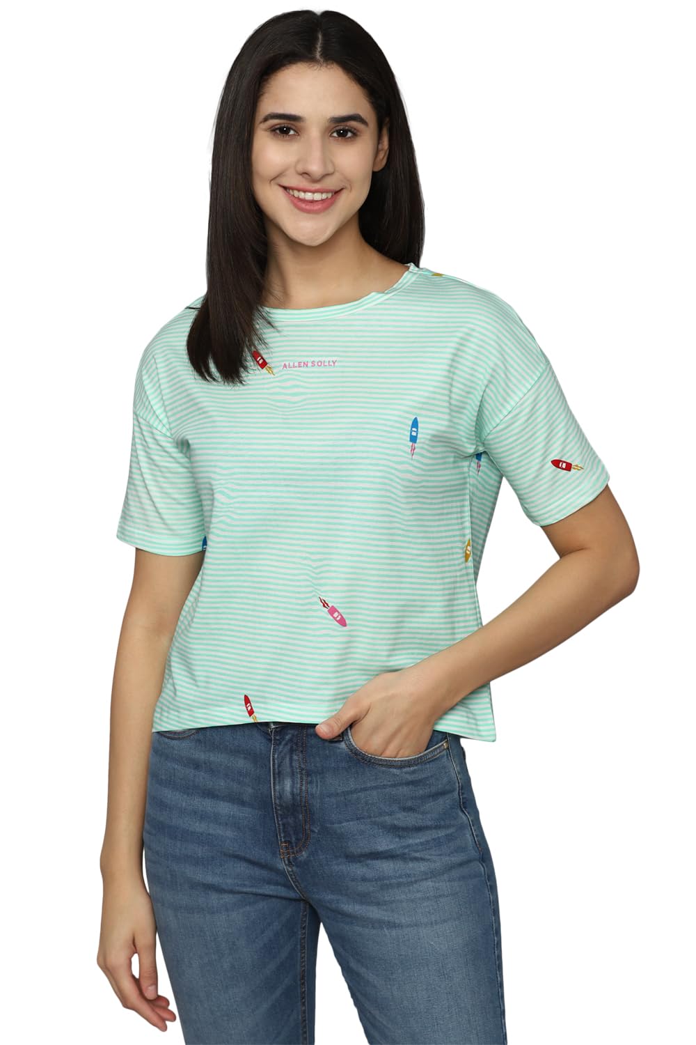 Allen Solly Women's Regular Fit T-Shirt (AHKCCRGB037893_Blue