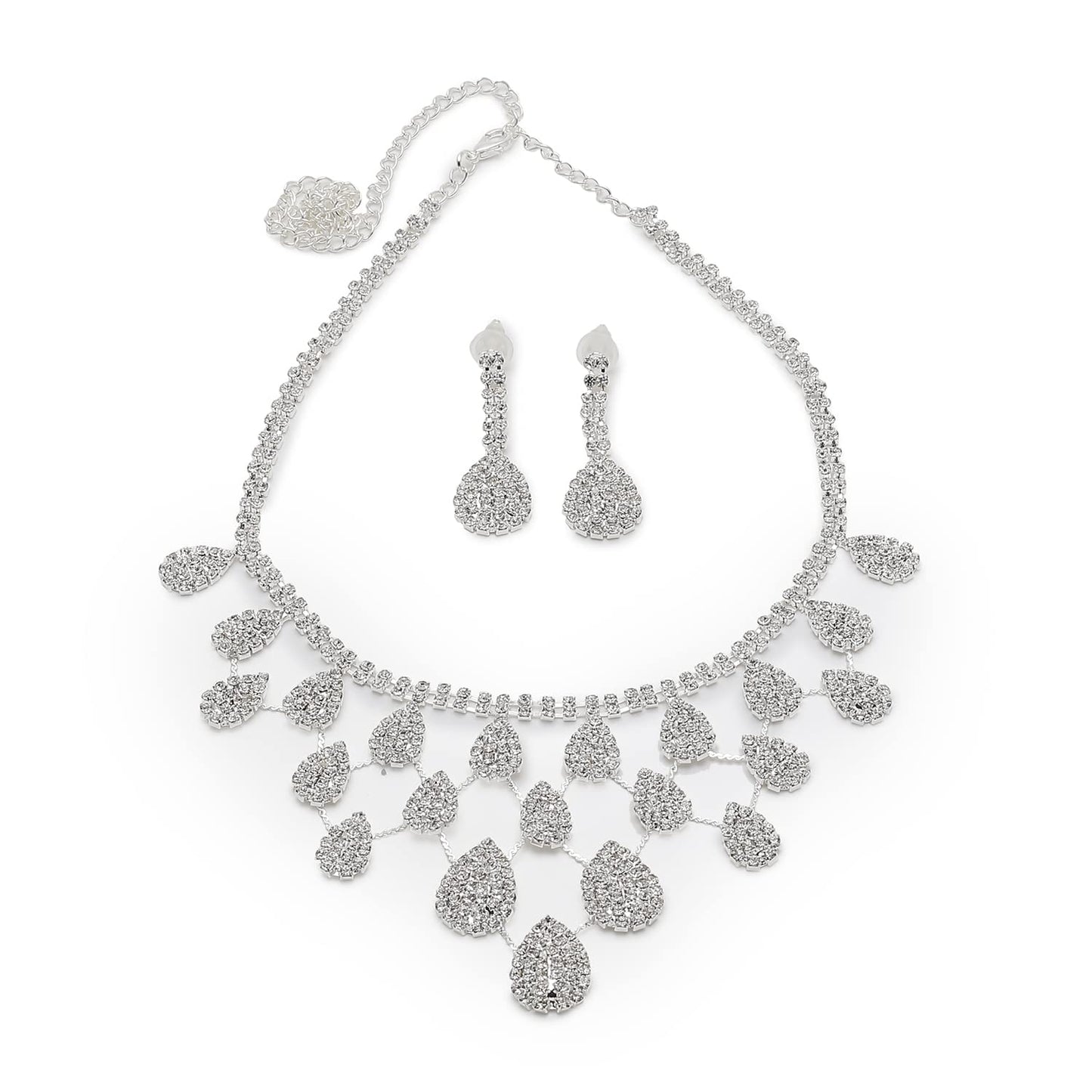 SOHI Silver American Diamond Necklace and Earring, Artificial Stones, Silver Plated Necklace, Necklace with Drop Earrings, Diamond Women & Girl Accessories, stylish cute jewellery, crystal necklace