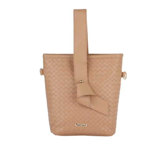 Fastrack Taupe Woven Design Bucket Bag for Women, Girls and Ladies | with Detachable Sling Strap | Handheld Bag for Women