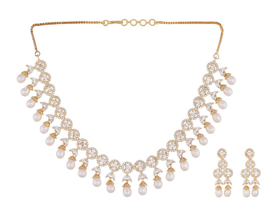 HYDERABAD JEWELS EXCLUSIVE NATURAL FRESH WATER PEARLS NECKLACE SET FROM THE CITY OF PEARLS HYDERABAD FOR WOMEN GIRLS (White)