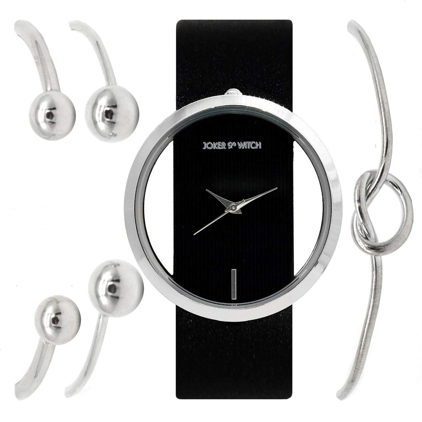 Joker & Witch Polyurethane Ofilia Black Dial Analog Watch Bracelet Gift Set For Women, Black Band