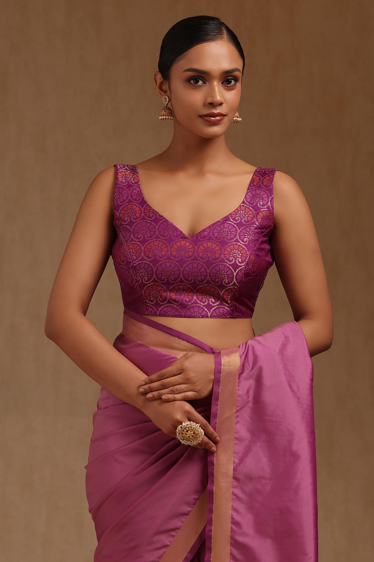 Soch Womens Lavender Silk Solid Saree