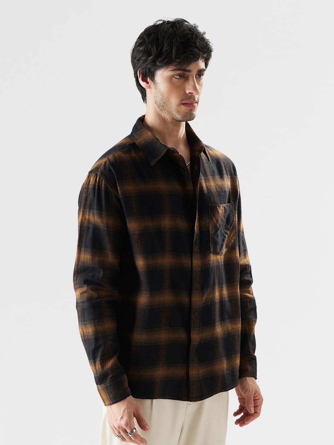 The Souled Store Plaid: Brown Mustard and Black Men Relaxed Shirts