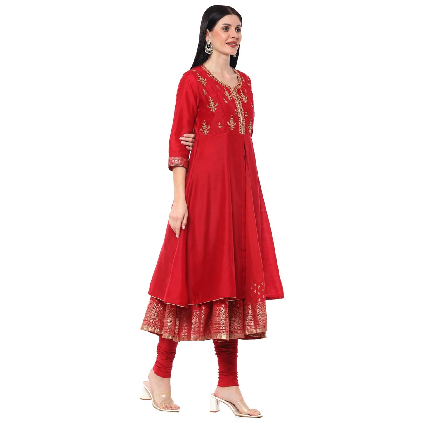 BIBA WOMEN EMBROIDERY FITTED SALWAR KURTA DUPATTA(SKD7458E_RED_36)