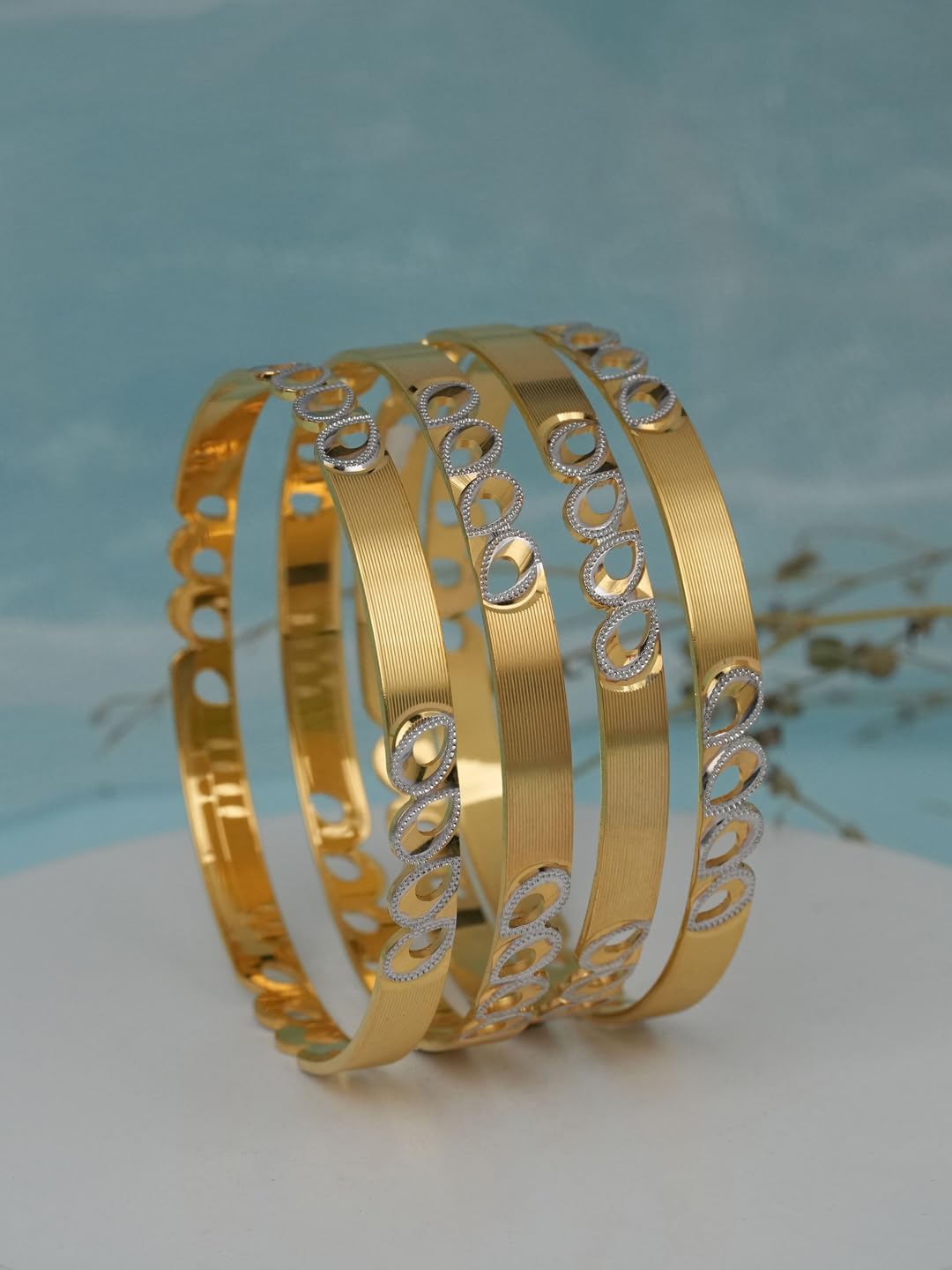 CYGNI BANGLES Elegant Gold-Plated Bangles for Women Traditional Design Jewelry (Set of 4)_(F4-B-124-2.8)