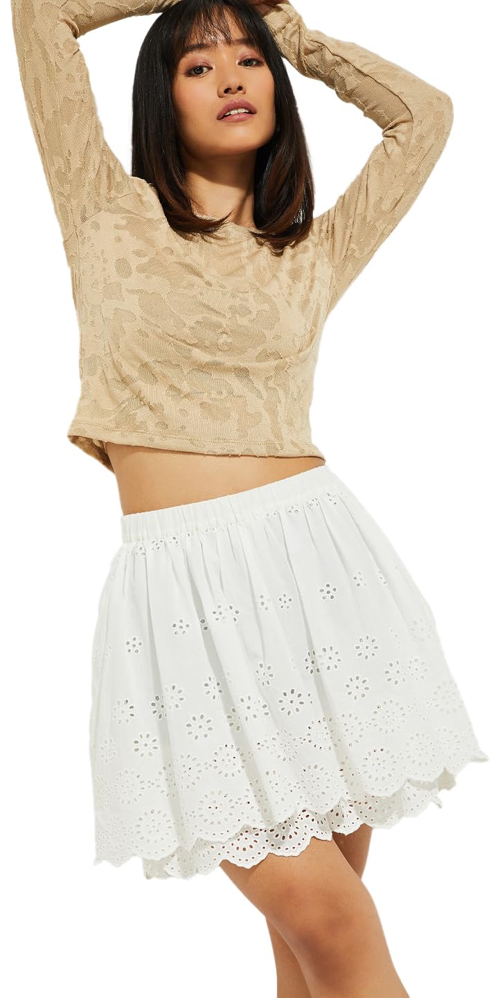Max Alaya F x URB_N Women Schiffli Embroidered Mini Skirt (Ivory_L)