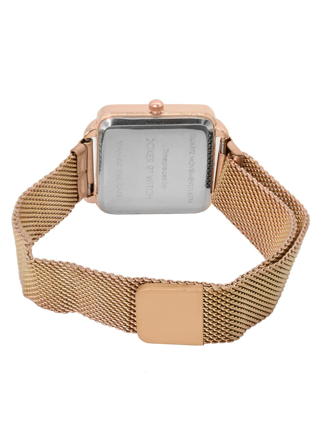 Joker & Witch Stainless Steel Pink Flutter Rosegold Analogue Watch Bracelet Stack for Women, White Dial, Rose Gold Band