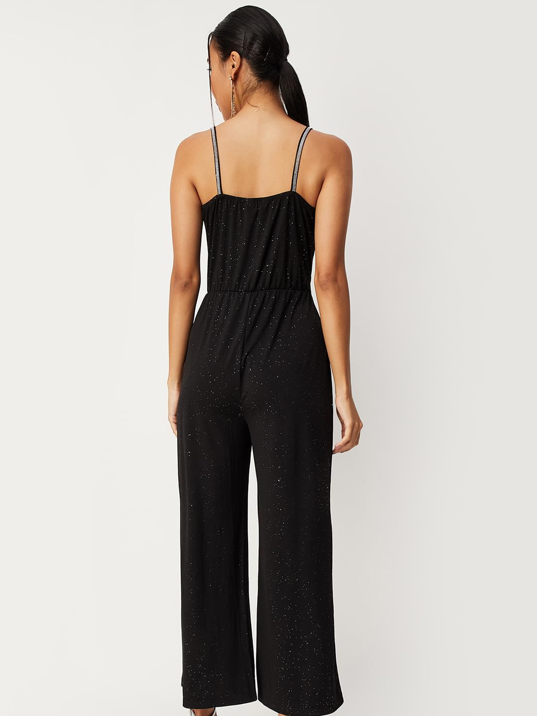 max Women Shimmery V-Neck Jumpsuit (PE3004BLACK)_L