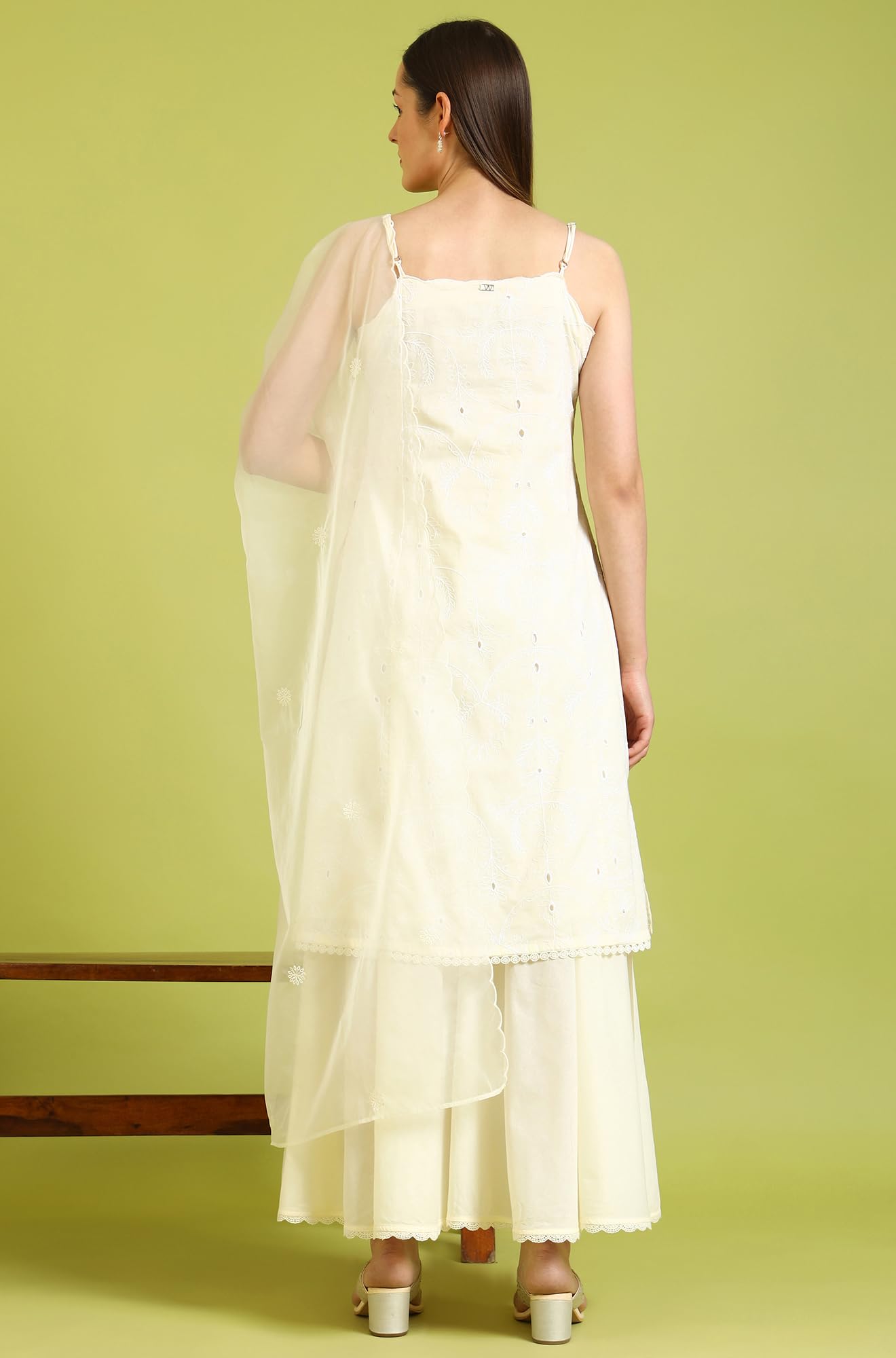 W for Woman White Embroidered Pure Cotton Straight Spaghetti Kurta and Sharara Set with Dupatta (Size: 3XL)-WS12331-400798