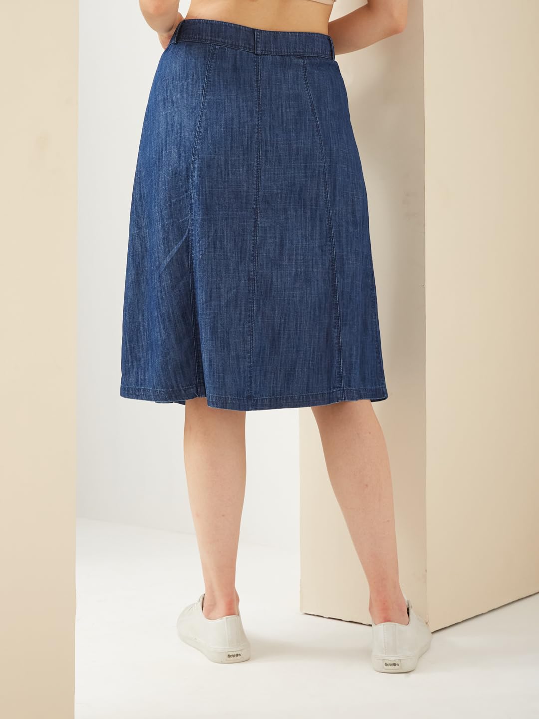 Latin Quarters Women Blue Denim Knee Length A-line Solid Casual Skirt_S