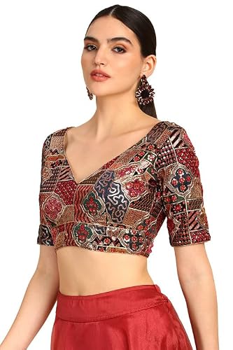 Soch Womens Black Sequinned Embellished Georgette Padded Blouse