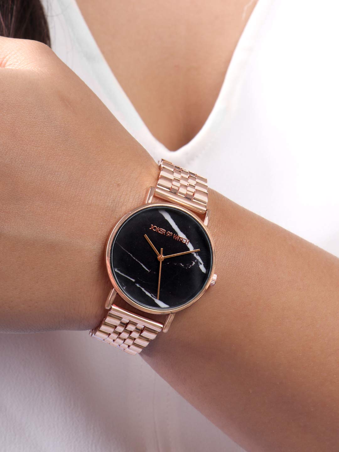 Joker & Witch Women April 34mm Black Dial 18mm Rose Gold Stainless Steel Watch