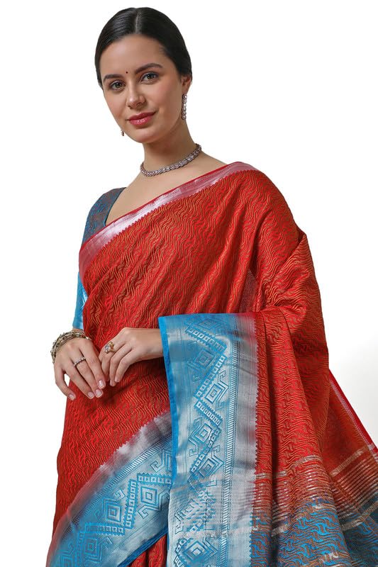 Soch Womens Maroon Art Silk Abstract Woven Design Saree