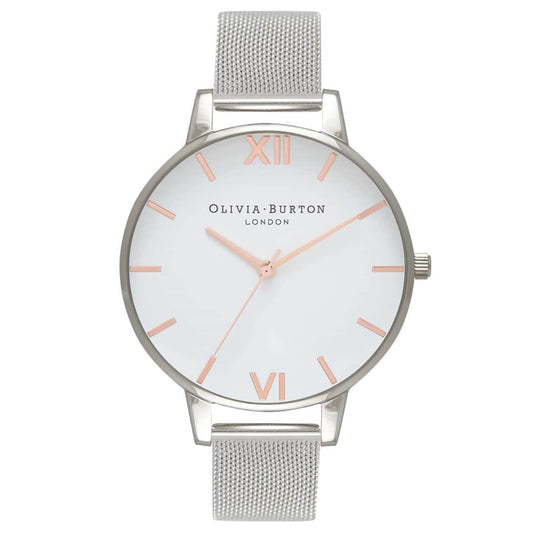 Olivia burton White Dial Qtz Basic White Round Dial Women's Watch|Stainless Steel Material|Silver Color Band - OB16BD97