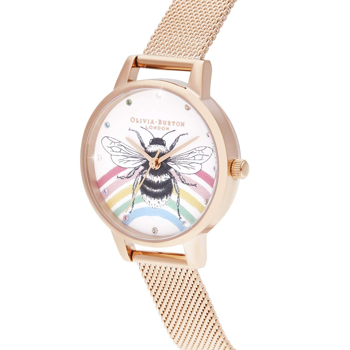 Olivia burton Illustrated Animals Qtz Basic White & Stone Dial Women's Watch|Ionic Plated Rose Gold Steel Material|Gold Color Band - OB16WL90