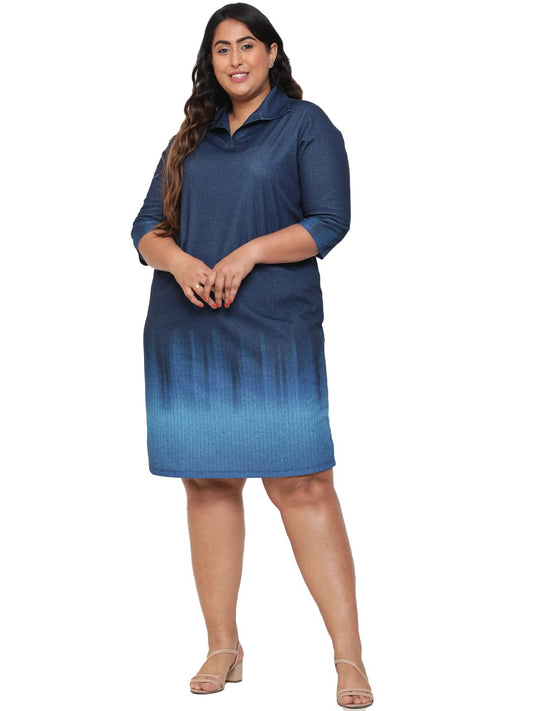 AMYDUS Plus Size Shirt Dress for Women | Smart Straight Fit | Collared Neck | Sweat Absorbing | XL to 9 XL Polo Dresses for Women Ombre Blue
