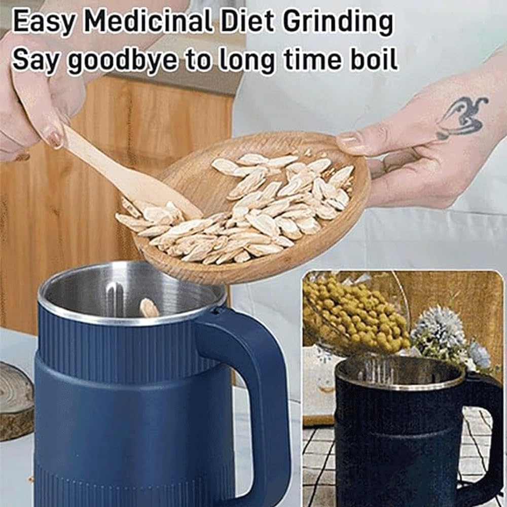 Portable Electric Grinder for Spices, Coffee, Herbs, and Grains – Stainless Steel Mini Mixer Grinder Machine for Kitchen, Home – Small Size Masala Mixer with Powerful Motor (1, Blue Handle Coffee, M)
