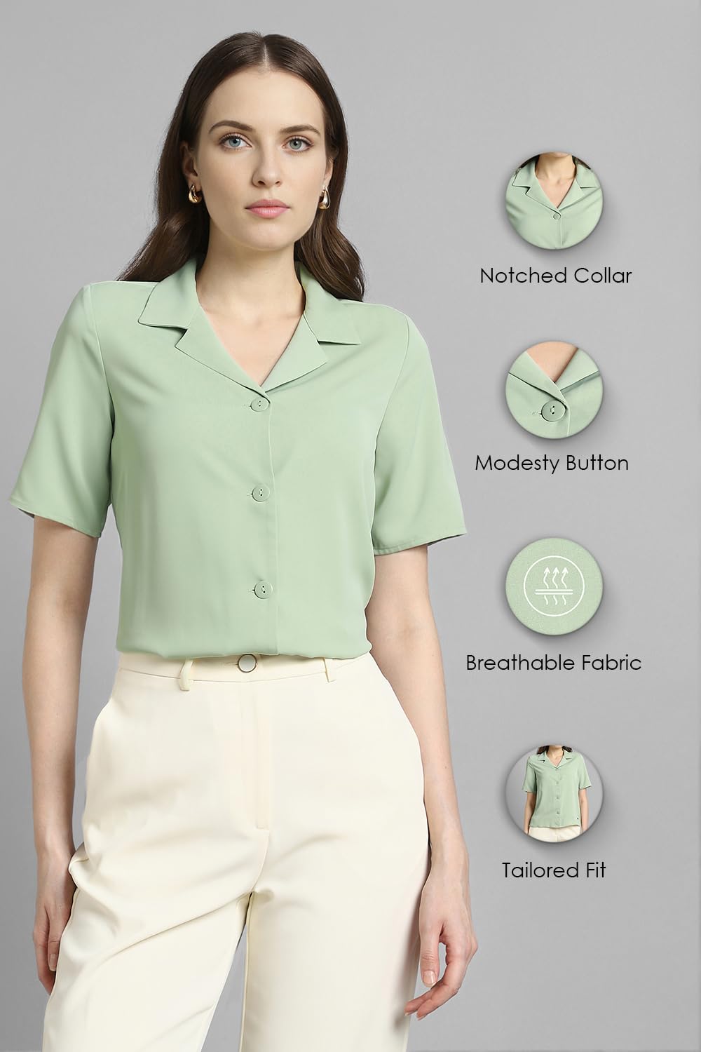Van Heusen Women's Regular Fit Shirt (VWSHURGF739720_Grey