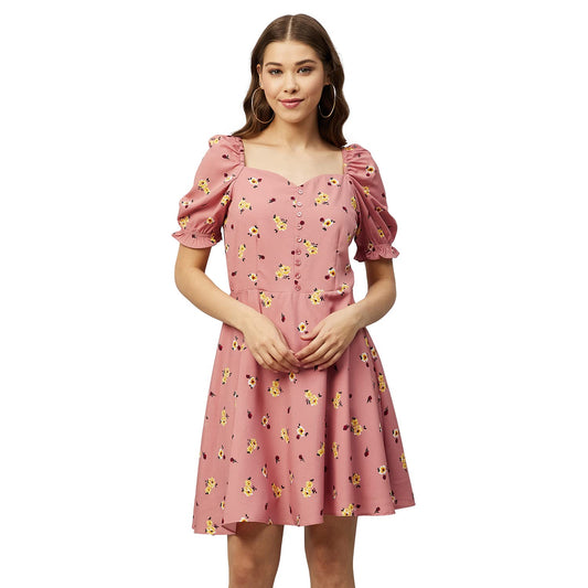 Carlton London Women's Crepe Fit and Flare Above The Knee Casual Dress (CL609_Peach_S)