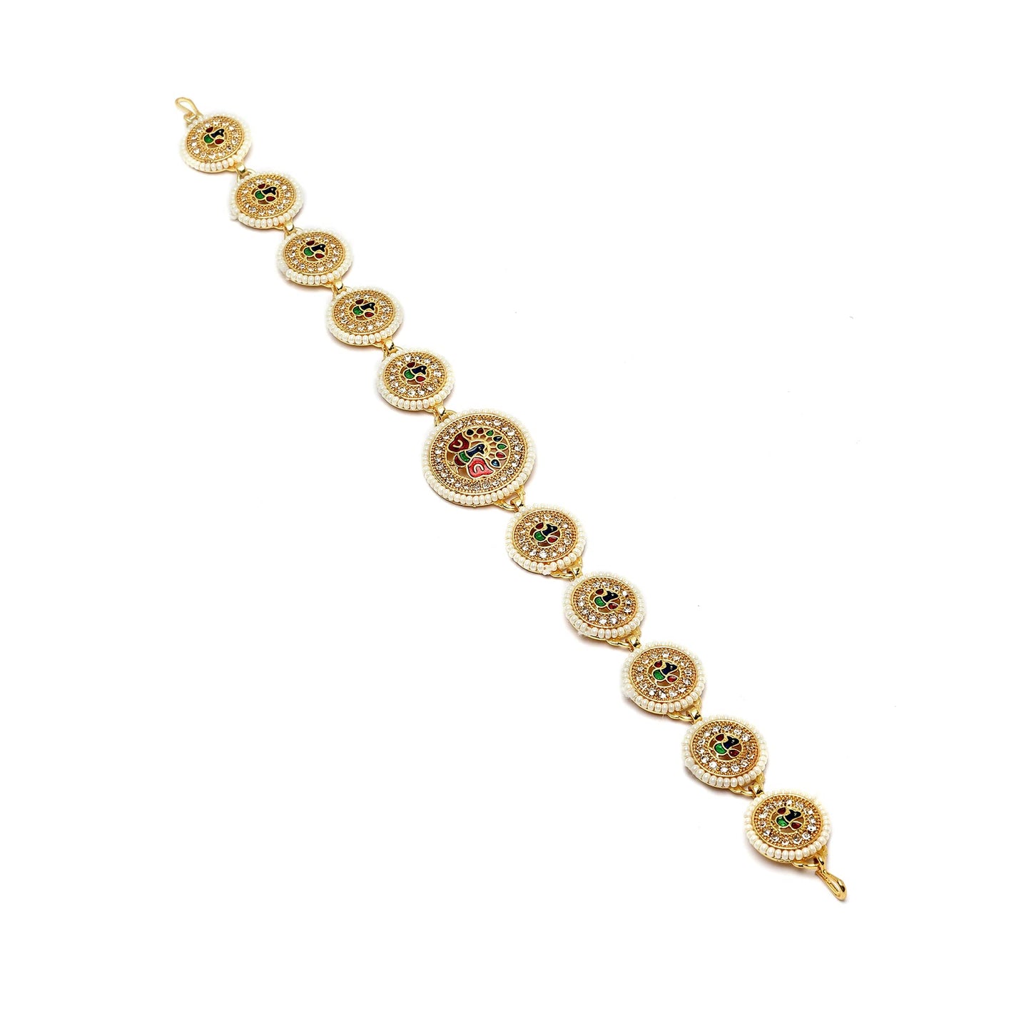 Sanjog Traditional Multi-Color Meena Work Rajputi sheeshphool Matha Patti Jewelry for Women & Girls (Peacock)