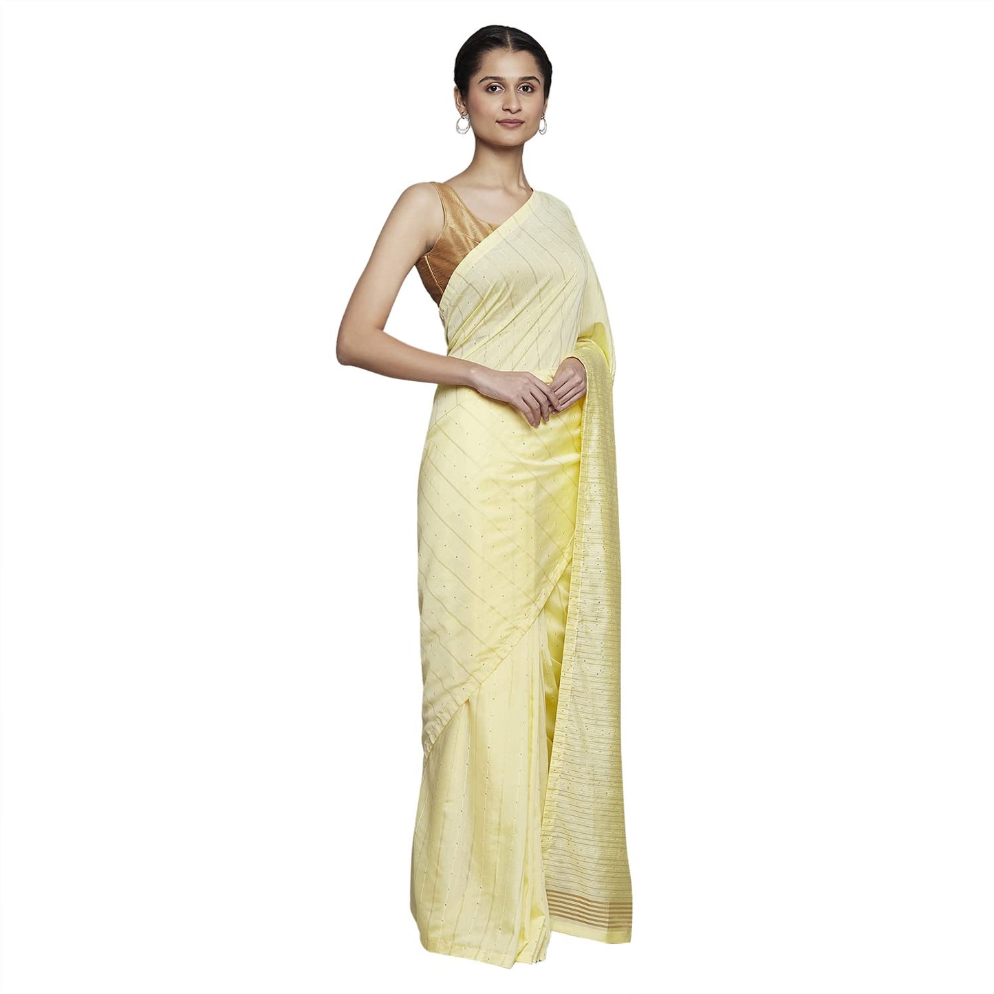 navyasa Bright Yellow Liva Lite Pastel Embroidered Saree