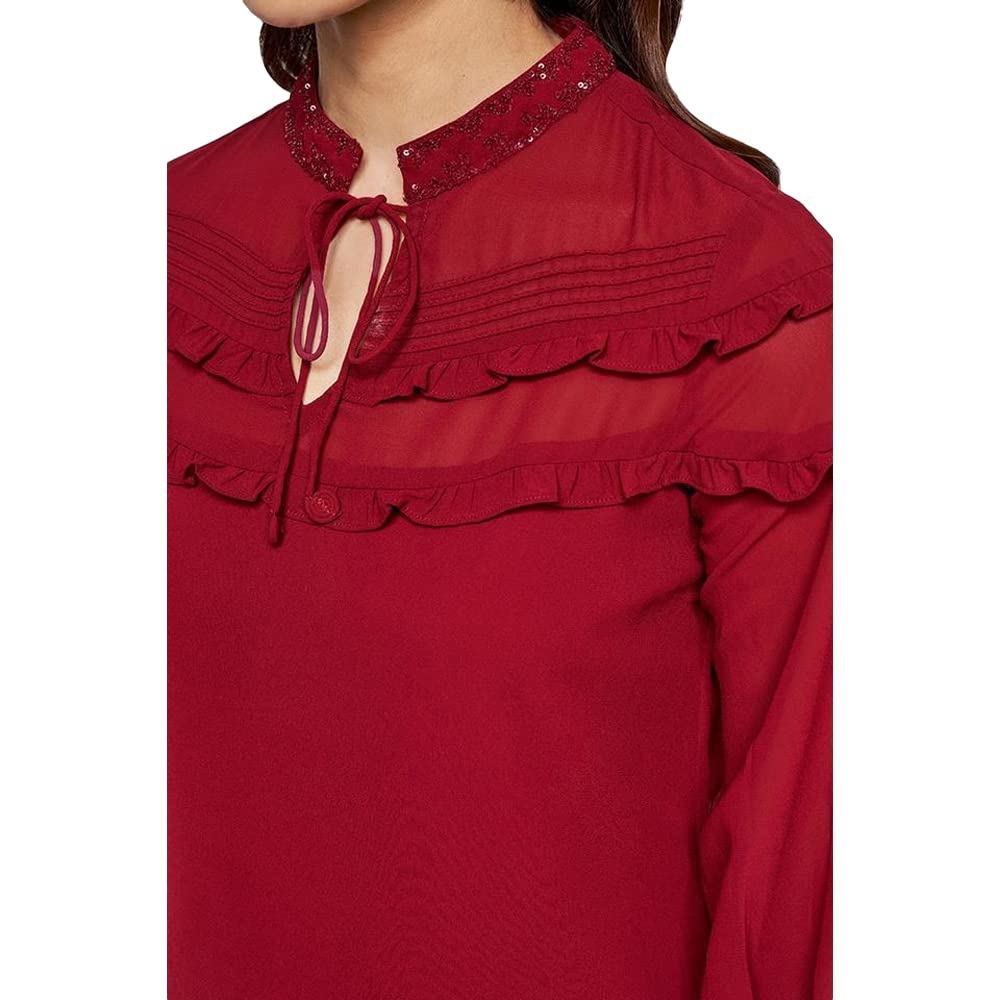 AND Women's Loose Fit Tunic Shirt (FW22AJ090TPG_Maroon XL)