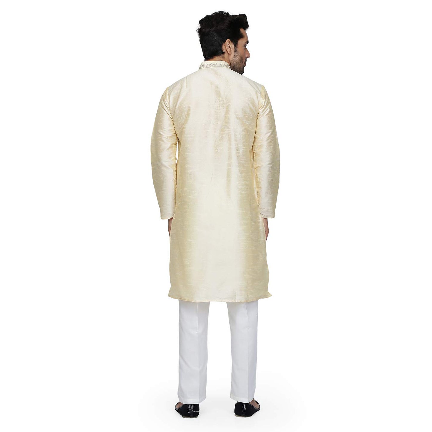 Royal Kurta Men's Embroidered Silk Kurta and Pyjama Set (40, Kurta only, Gold)