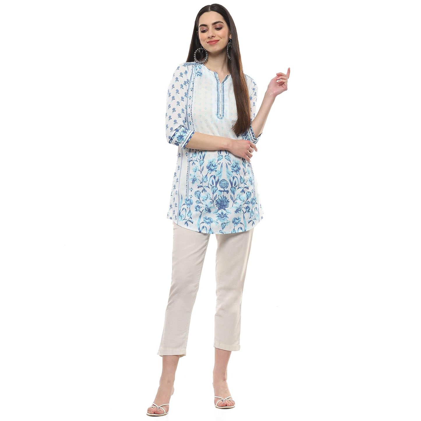 BIBA Women Cotton Printed Regular Fit Short_Kurta Mix and Match(Summer Staples Collection20265_White_36)