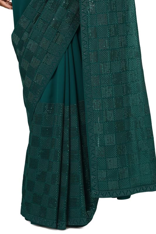 Soch Womens Teal Georgette Embellished Saree With Sequins