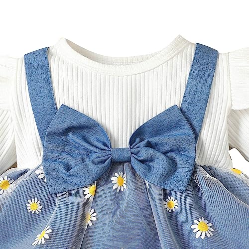 Hopscotch Polyester Girls Floral Print Top Pant Set With Headband In Blue Color For Ages 12-24 Months